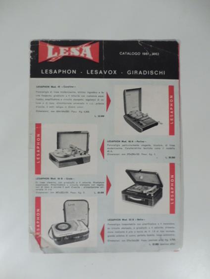 Lesa. Lesaphon, lesavox, giradischi. Catalogo pubblicitario - copertina