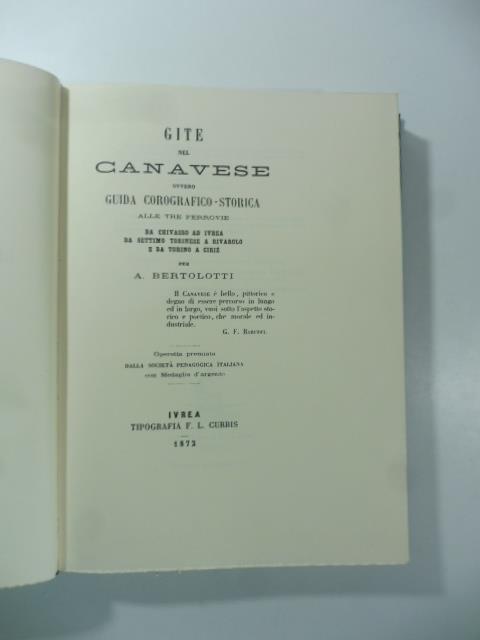 Gite nel Canavese ovvero guida corografico-storica alle tre ferrovie (ristampa anastatica) - Antonio Bertolotti - copertina