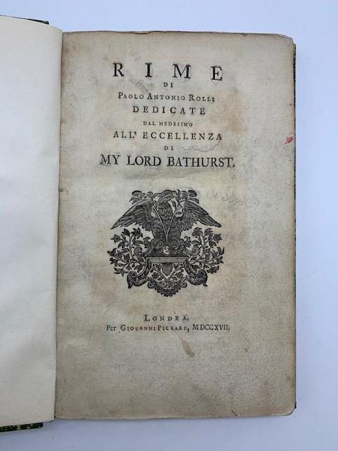 Rime di Paolo Antonio Rolli dedicate dal medesimo all'eccellenza di My Lord Bathurst - Paolo Rolli - copertina