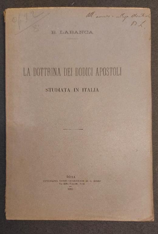 La dottrina dei dodici apostoli studiata in Italia - Baldassarre Labanca - copertina