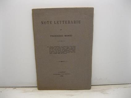 Note letterarie - Francesco Mango - copertina