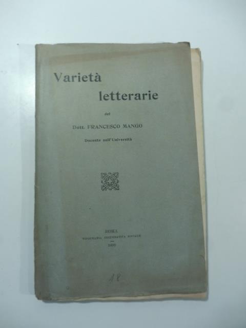 Varieta' letterarie - Francesco Mango - copertina