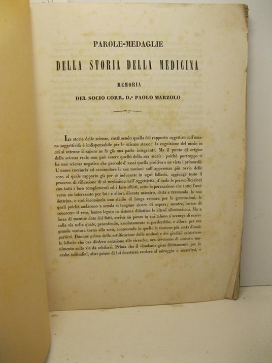 Parole-medaglie della storia della medicina. Memoria - Paolo Marzolo - copertina