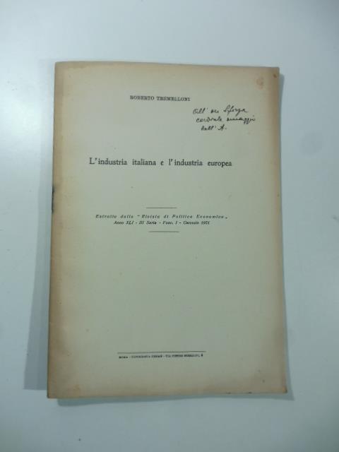 L' industria italiana e l'industria europea - Roberto Tremelloni - copertina