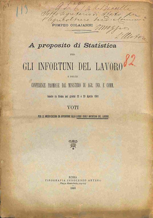 A proposito di Statistica per gli infortuni del lavoro.. - Pompeo Colajanni - copertina