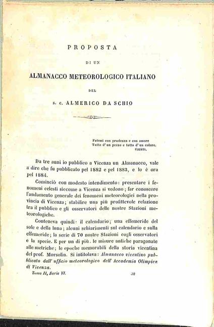 Proposta di un almanacco meteorologico italiano - Almerico Da Schio - copertina