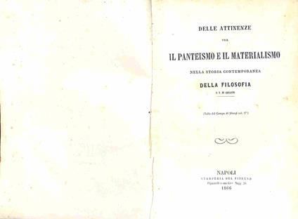 Delle attinenze tra il panteismo e il materialismo nella storia contemporanea della filosofia - Vincenzo Di Giovanni - copertina