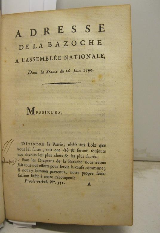 Adresse de la Bazoche a' l'assemble'e nationale dans la se'ance du 26 Juin 1790 - copertina