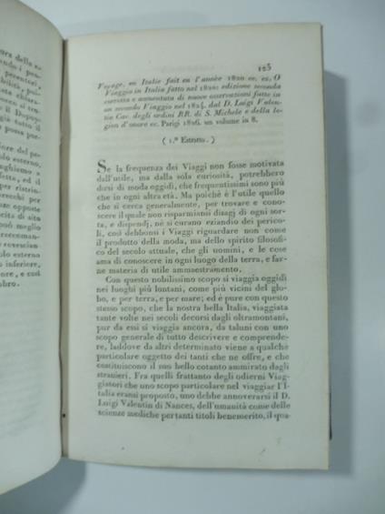 Voyage en Italie fait en l'anne 1820...Luigi Valenti. Parigi 1826. (Stralcio da: Nuovo giornale de' letterati. N. 29. N. 30. N. 31. 1826 - 1827) - copertina