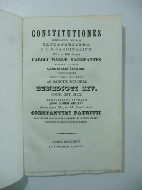 Constitutiones venerabilis Collegii Caudatariorum S.R.E. Cardinalium E.mi ac R.mi Domini Caroli Mariae Sacripantes - copertina