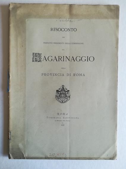 Resoconto del Prefetto Presidente della Commissione sul bagarinaggio nella provincia di Roma - copertina