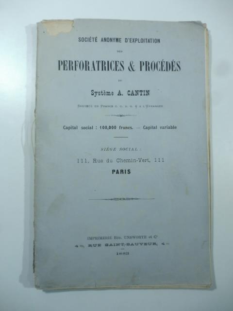 Societe' anonyme d'exploitation des perforatrices & procedes du Systeme A. Cantin - copertina