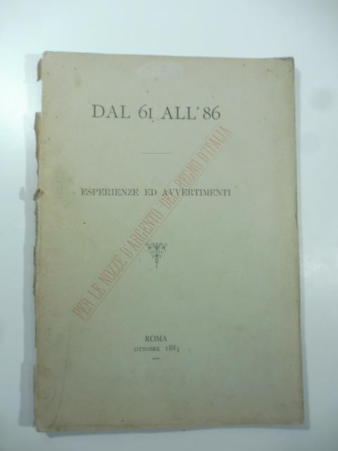 Dal 61 all'86. Esperienze ed avvenimenti - copertina