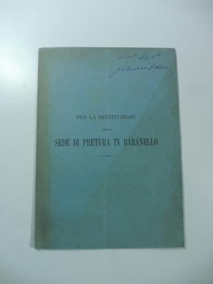 Per la restituzione della sede di pretura in Baranello - copertina