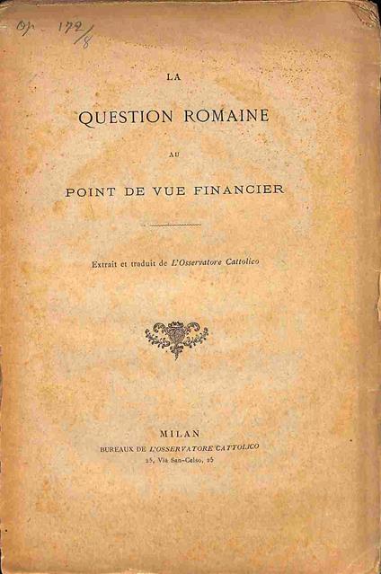 La question romaine au point de vue financier - copertina