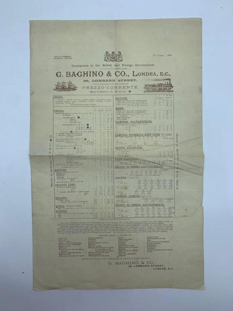 G. Baghino & Co., Londra, 39, Lombard Street. Prezzo-corrente 23 giugno 1892 - copertina