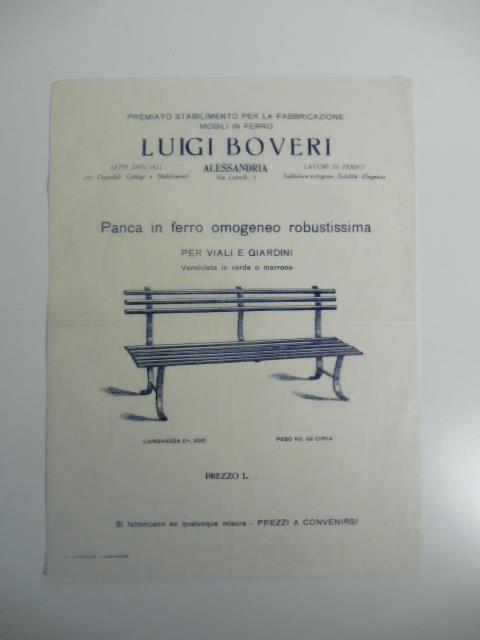 Premiato stabilimento per la fabbricazione mobili in ferro Luigi Boveri. Panca in ferro per viali e giardini - copertina