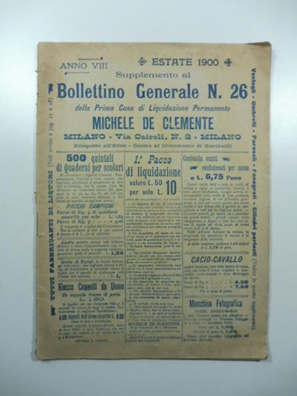 Bollettino generale n. 26 della Prima Casa di Liquidazione permanente Michele De Clemente - copertina