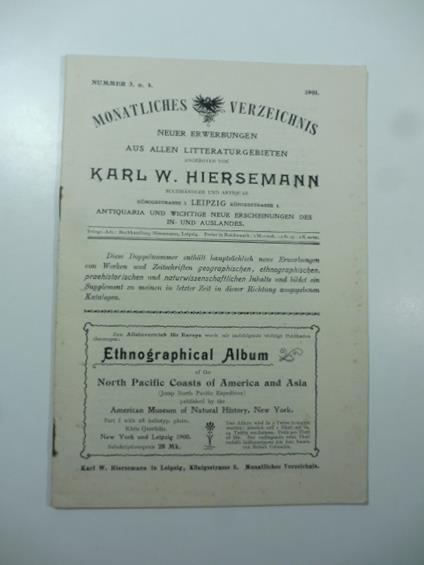 Karl W. Hiersemann in Leipzig. Monatliches Verzeichnis - copertina