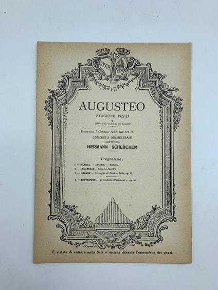 Augusteo. Stagione 1922-23. Concerto orchestrale diretto da Hermann Scherchen. Programma - copertina