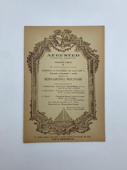 Augusteo. Stagione 1926-27. Concerto orchestrale e corale diretto da Bernardino Molinari - copertina