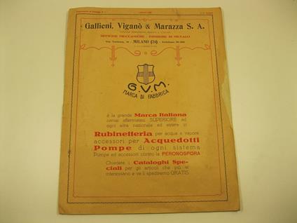 Gallieni, Vigano' & Marazza S. A. Officine meccaniche. Fonderie metalli. Milano. Rubinetteria per acqua e vapore accessori per acquedotti. Pompe di ogni sistema. Pompe ed accessori contro la peronospora - copertina