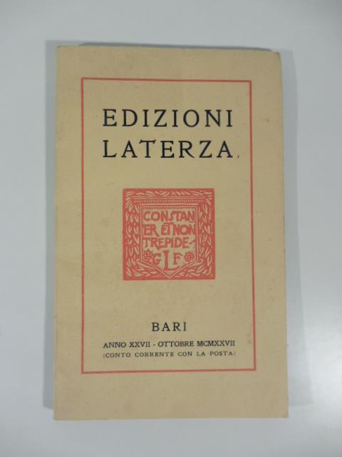 Catalogo della casa editrice Gius. Laterza & Figli, ottobre 1927 - copertina