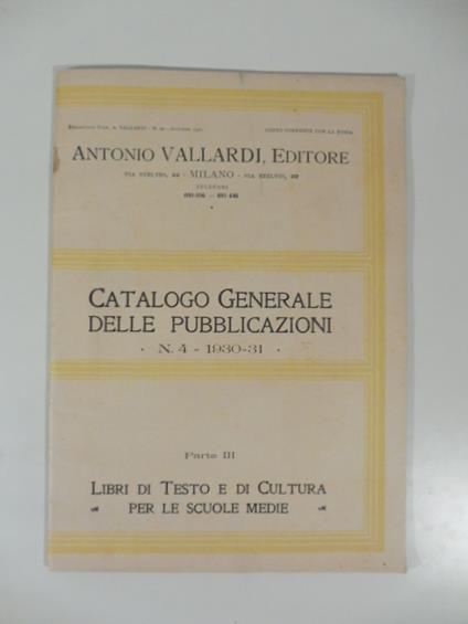 Antonio Vallardi editore. Catalogo generale delle pubblicazioni. Parte III. Libri di testo e di cultura per le scuole medie - copertina