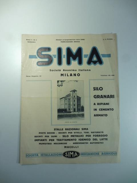 Sima, Milano. Stalle razionali, recinti, mungitrici. Pieghevole pubblicitario - copertina