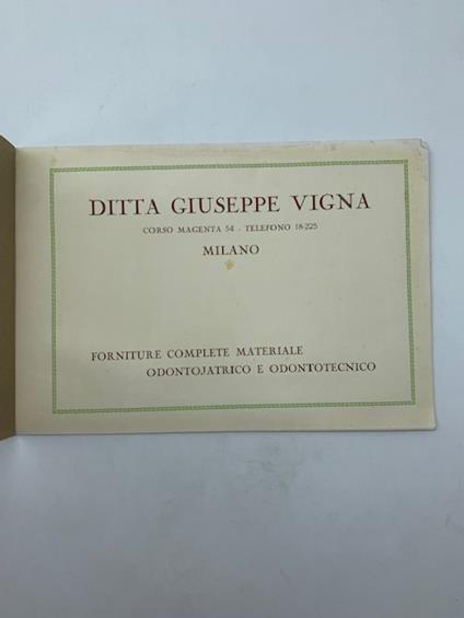 Ditta Giuseppe Vigna, Milano. Forniture complete materiale odontoiatrico e odontotecnico (Catalogo) - copertina