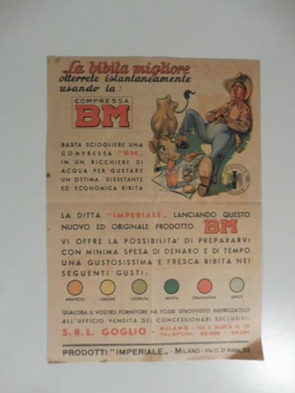 La bibita migliore otterrete istantaneamente usando la compressa BM. Foglio pubblicitario - copertina