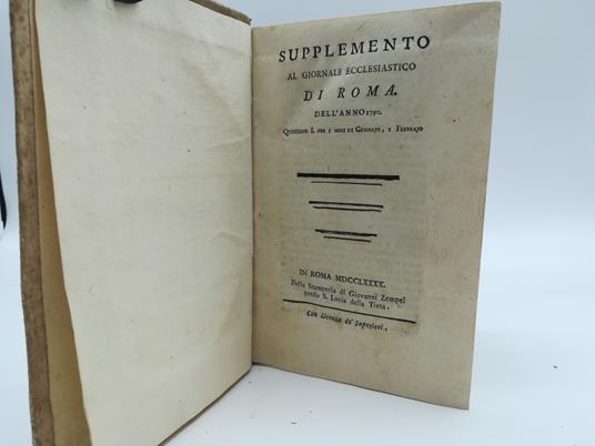 Supplemento al Giornale ecclesiastico di Roma dell'anno 1790... Gennaio e febbraio ( - novembre e dicembre) - copertina