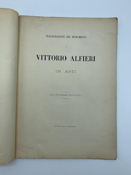 Inaugurazione del monumento a Vittorio Alfieri in Asti - copertina