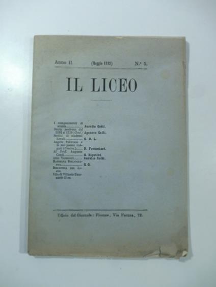 Il Liceo, anno II, maggio 1883, n. 5 - copertina