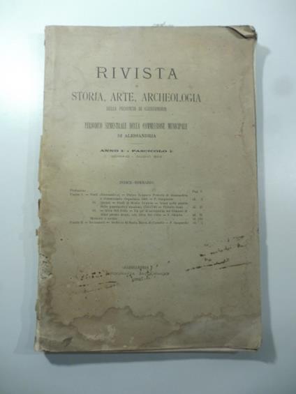 Rivista di storia, arte, archeologia della provincia di Alessandria. Periodico semestrale della Commissione municipale di Alessandria, anno I, fascicolo I - copertina