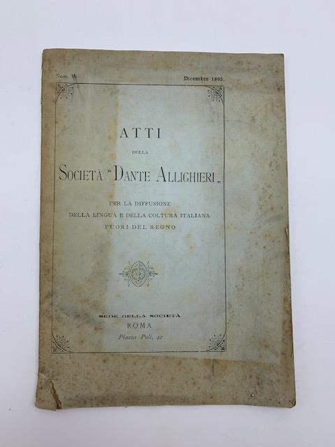 Atti della Societa' Dante Allighieri per la diffusione della lingua e della coltura italiana fuori del Regno - copertina