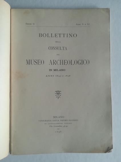 Bollettino della Consulta del Museo Archeologico in Milano anni 1897 e 1898 - copertina