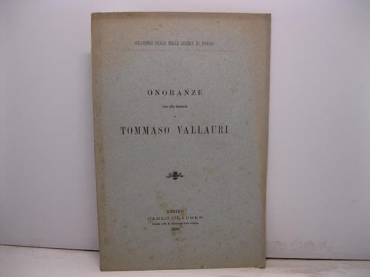 Onoranze rese alla memoria di Tommaso Vallauri - copertina