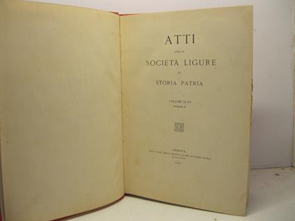 Atti della Societa' Ligure di Storia Patria, volume XLVI, fascicolo II - copertina