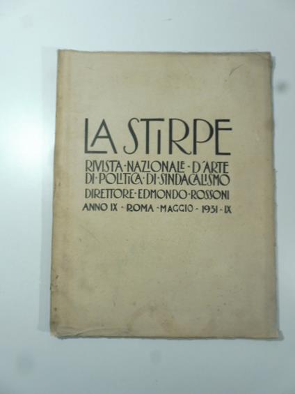 La stirpe. Direttore Edmondo Rossoni, n. 5, maggio 1931 - copertina