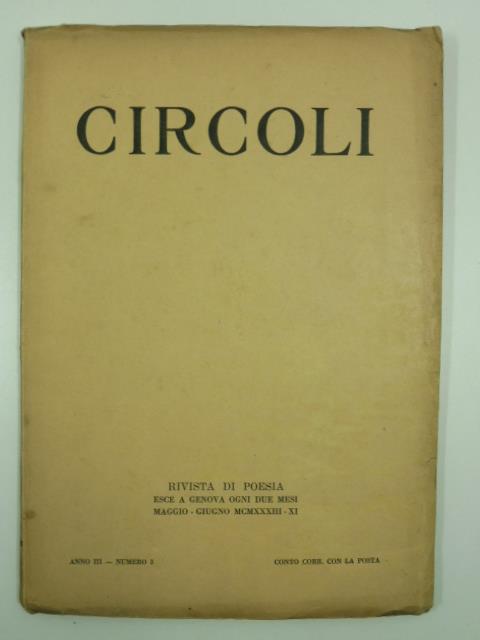 Circoli. Rivista di poesia, anno III, maggio-giugno 1933, n. 3 - copertina