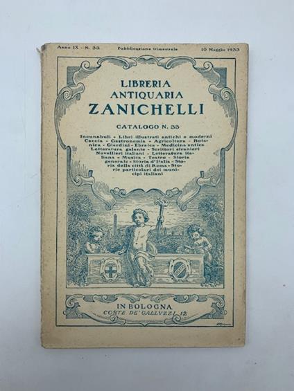 Libreria antiquaria Zanichelli. Catalogo n. 33 - copertina