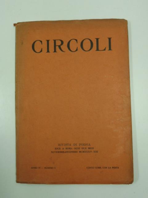 Circoli. Rivista di poesia, anno IV, novembre-dicembre 1934, n. 6 - copertina