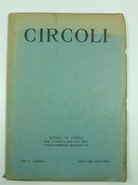 Circoli. Rivista di poesia, anno IV, gennaio-febbraio 1934, n. 1 - copertina