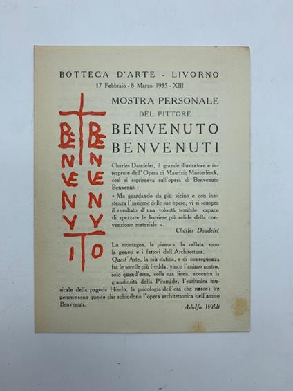 Bottega d'arte Livorno. Mostra personale del pittore Benvenuto Benvenuti. Pieghevole d'invito - copertina