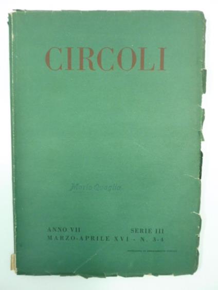 Circoli. Rivista di letteratura, anno VII, serie III, marzo-aprile 1938, n. 3-4 - copertina