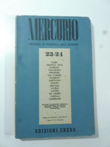 Mercurio. Mensile di politica, arte, scienze N. 23-24, luglio-agosto 1946 - copertina