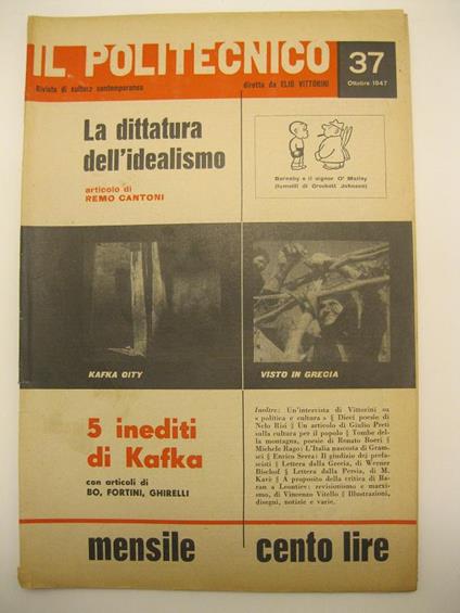 Il Politecnico. Rivista di cultura contemporanea diretta da Elio Vittorini. N. 37. ottobre 1947 - copertina