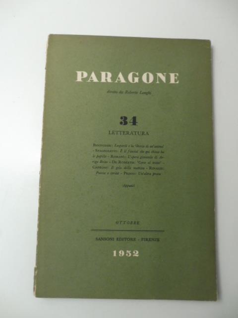 Paragone. Mensile di arte figurativa e letteratura diretto da Roberto Longhi, anno III, numero 34, ottobre 1952 - copertina