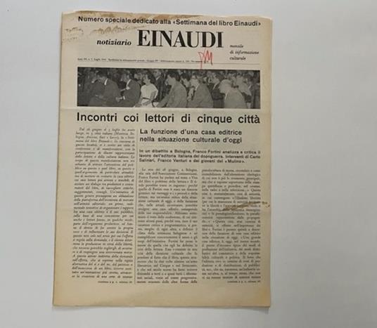 Notiziario Einaudi. Mensile di informazione culturale, anno III, n. 7, Luglio 1954 - copertina